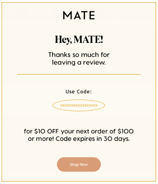 A $10 off incentive for leaving a review