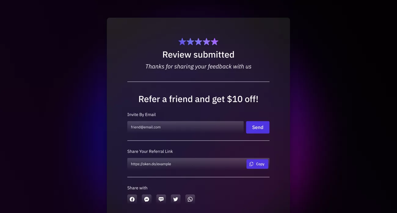 Referral prompt after a customer leaves a review 