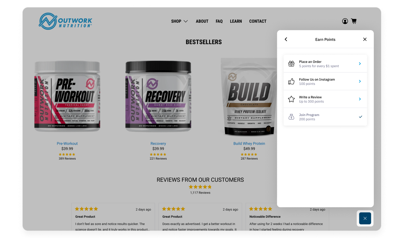 Outwork Nutrition Loyalty Program with Floating Widget 