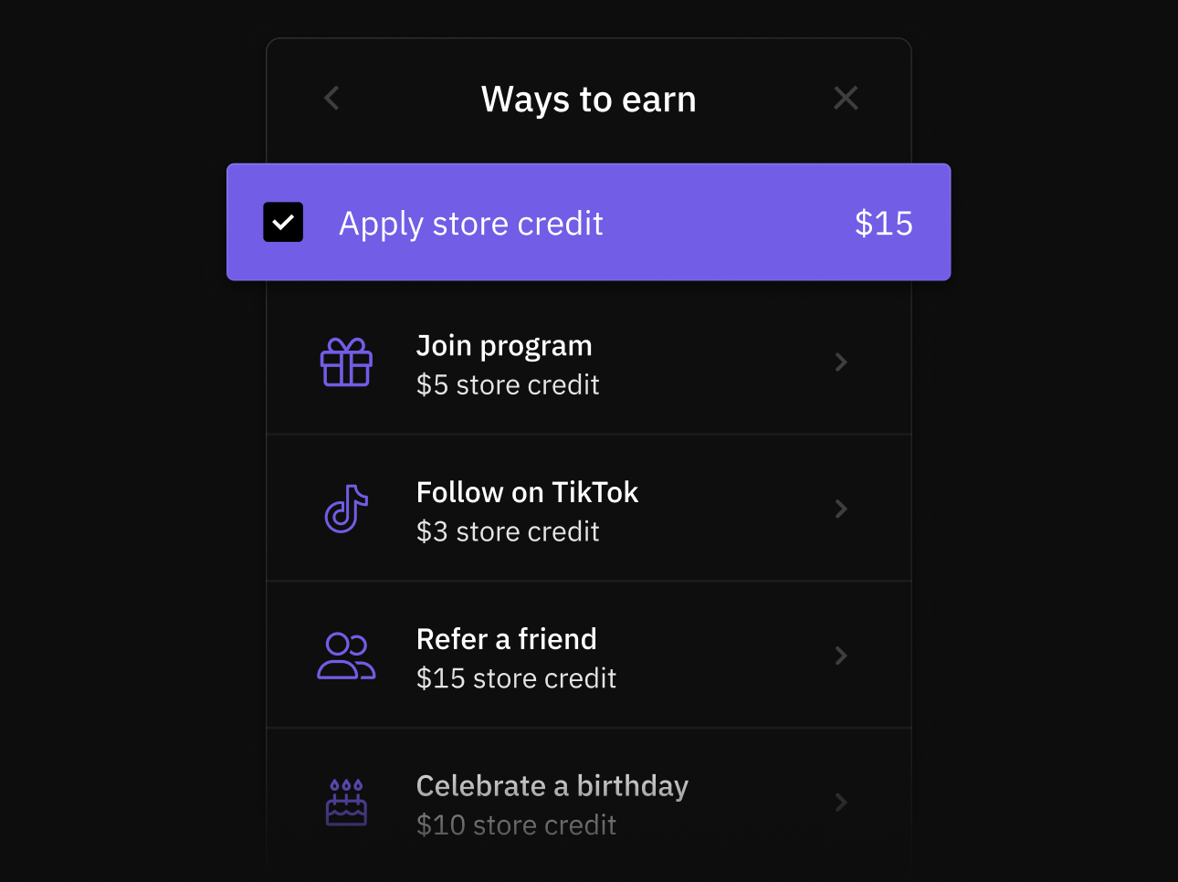 Store credit across more earn rules
