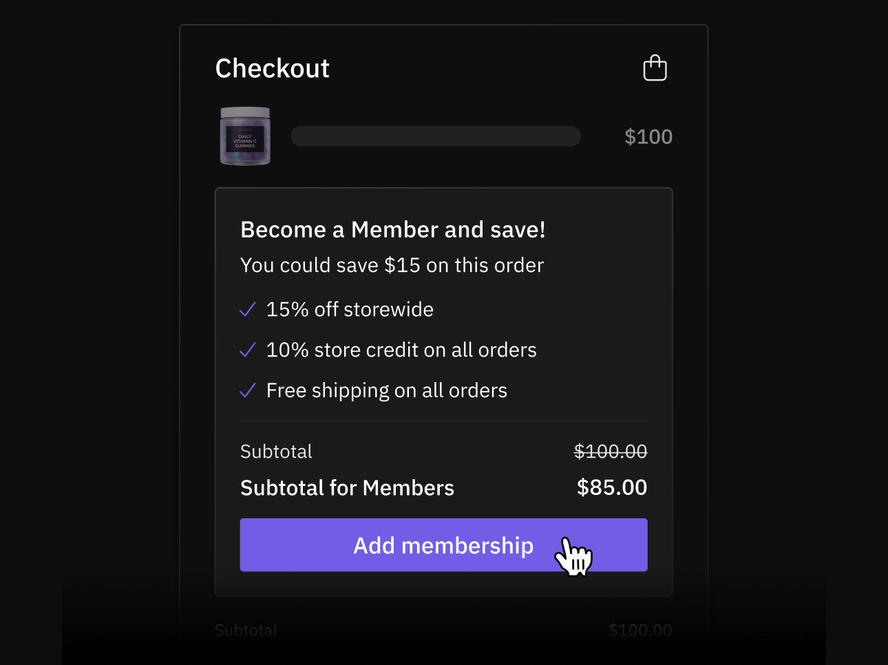 Upsell memberships at checkout with instant savings